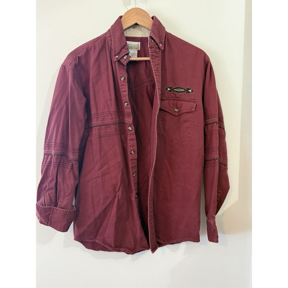 Maroon Vintage Men's Western Express Aztec Shirt Long Sleeve Cotton Small
